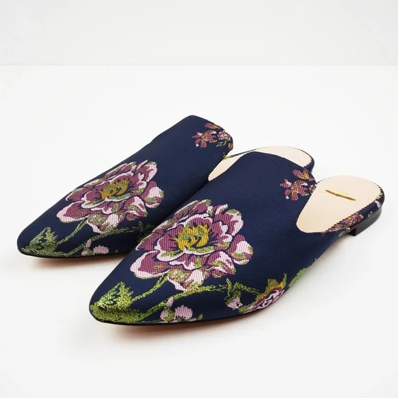 New JCREW Pointed-toe Slides in Floral Brocade - Picture 2 of 4
